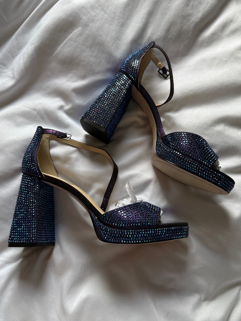 Jessica Simpson Iridescent Blue-Purple Crystal Platform Heels